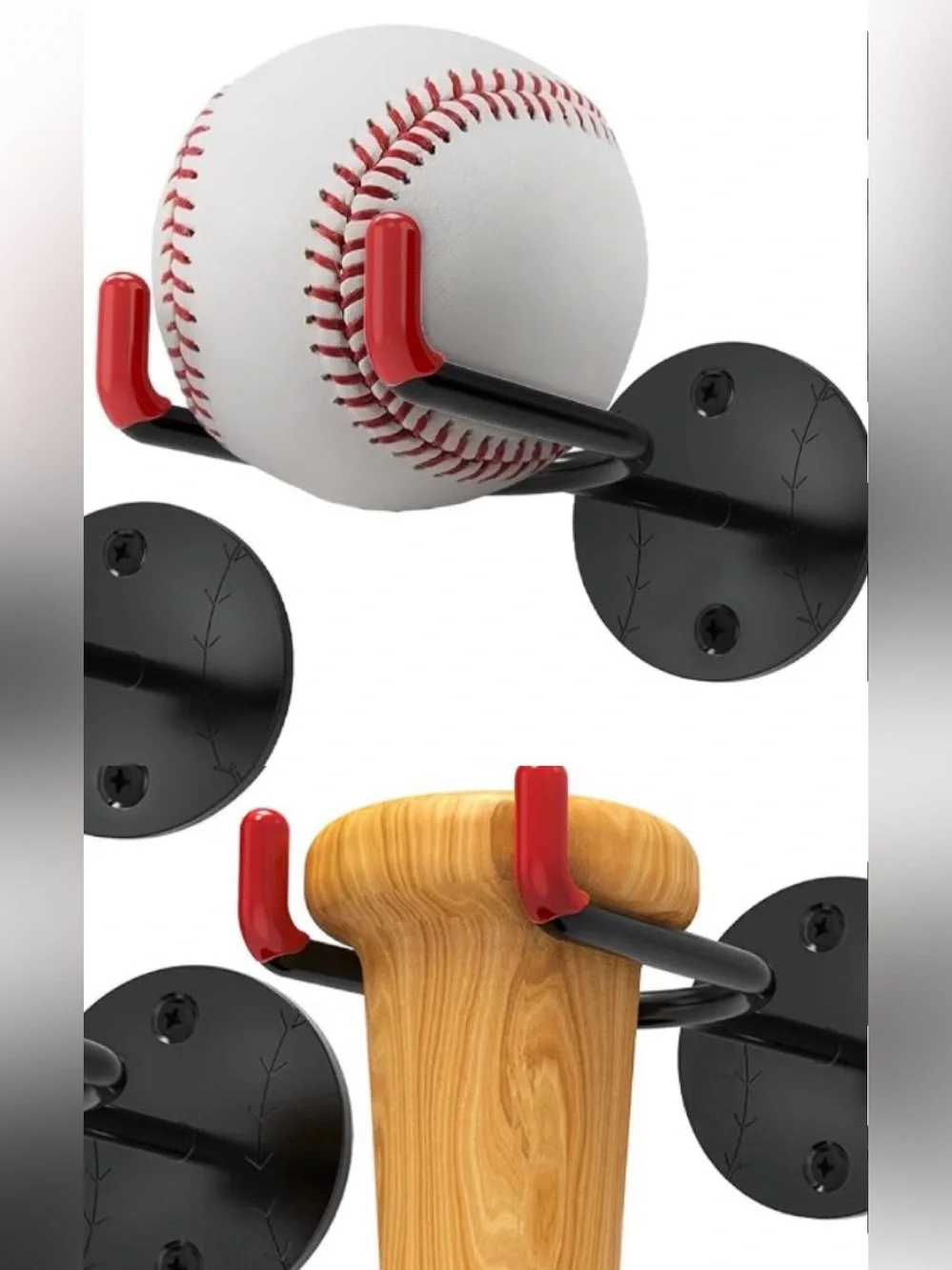 Baseball/Baseball Bat Wall Mount Display Rack - Black (Set of 2)